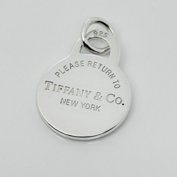 Please Return to Tiffany & Co Silver Round Tag Circle Charm or Pendant in Silver